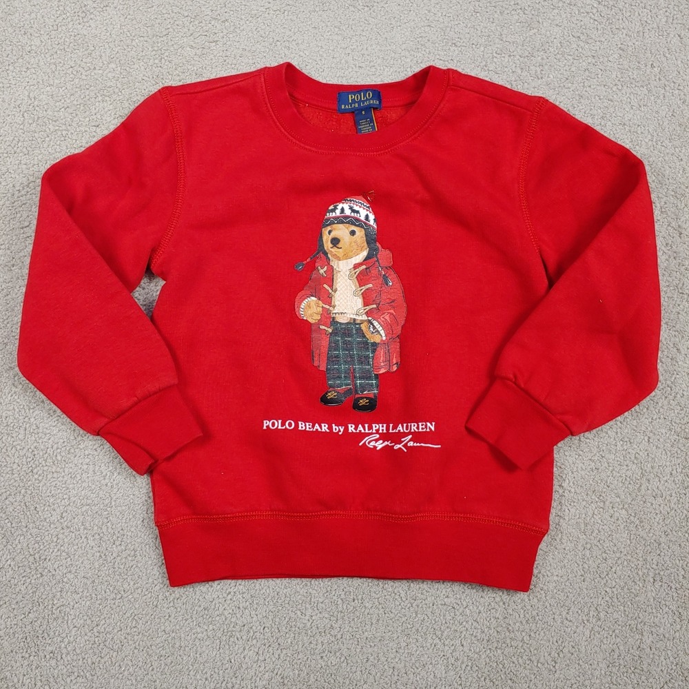 Polo Ralph Lauren Sweatshirt - Kids 5 Red Polo Bear Christmas Fleece Crewneck